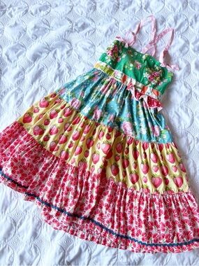 Matilda Jane Good Hart Meadow Sweet Ellie Dress Patchwork Floral Strawberry 12